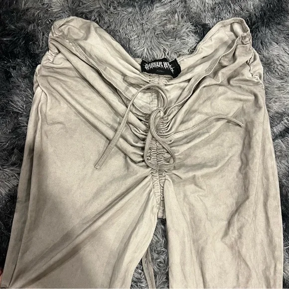 Dolls Kill x Darker Wavs FADER V-CUT WASHED BELL BOTTOMS - ECRU - Picture 3 of 6